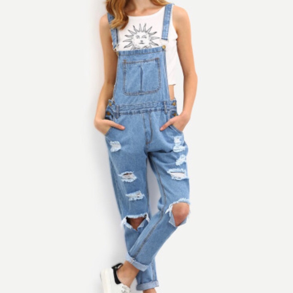 Cutout Ripped Denim Dungarees